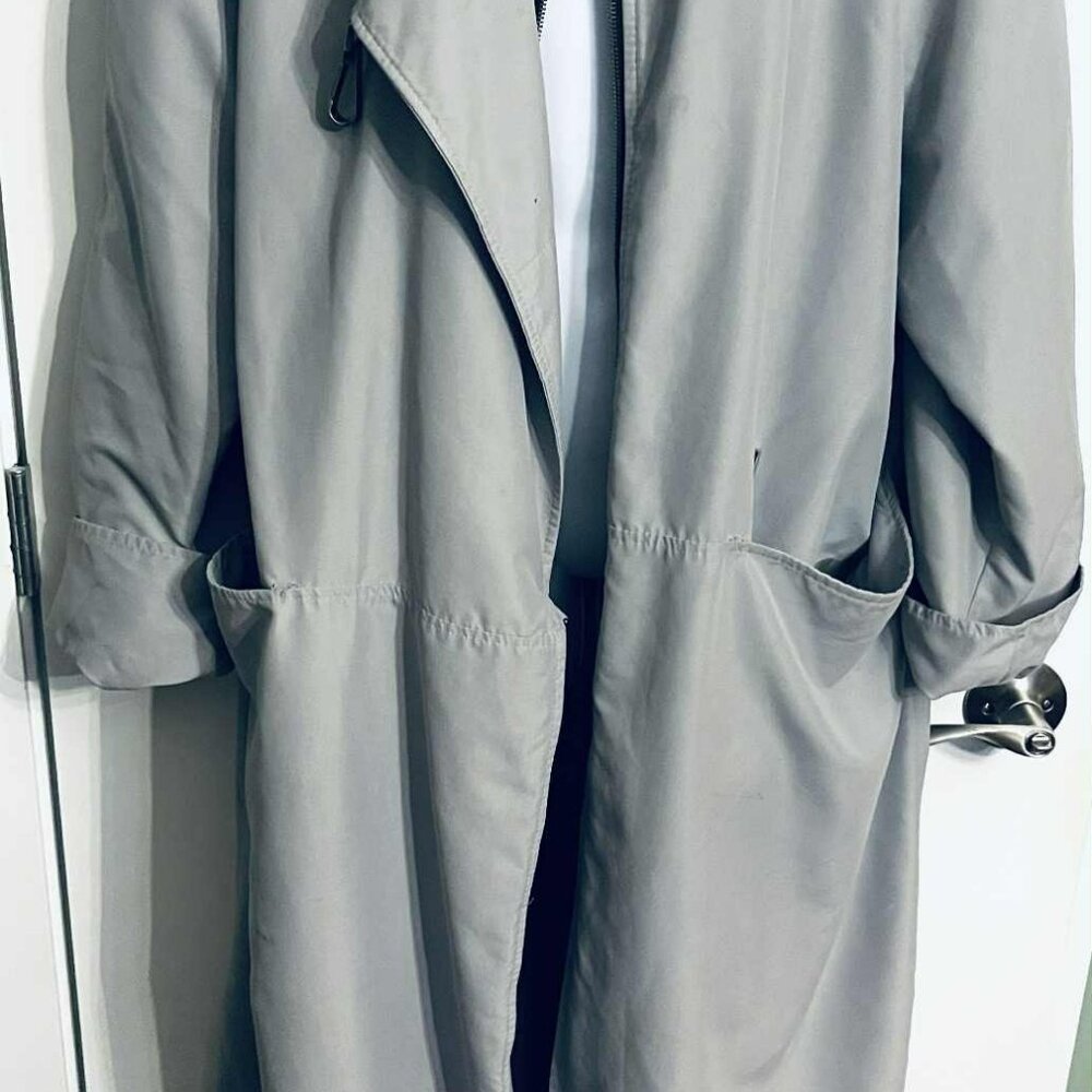 Euromoda Collection Silver Gray Silk Trench Coat Women XL Asymmetrical